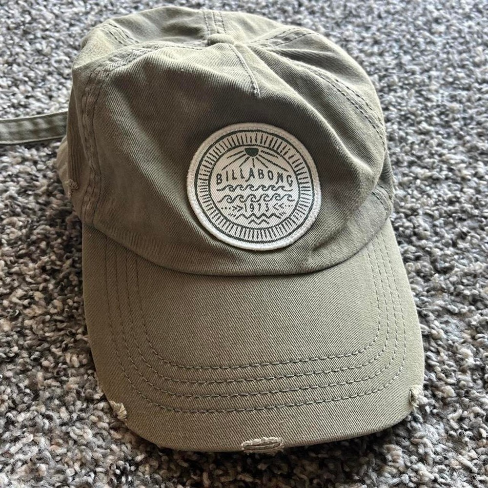 Billabong Mens Khaki Green Distressed Patch Strapback Hat AH942